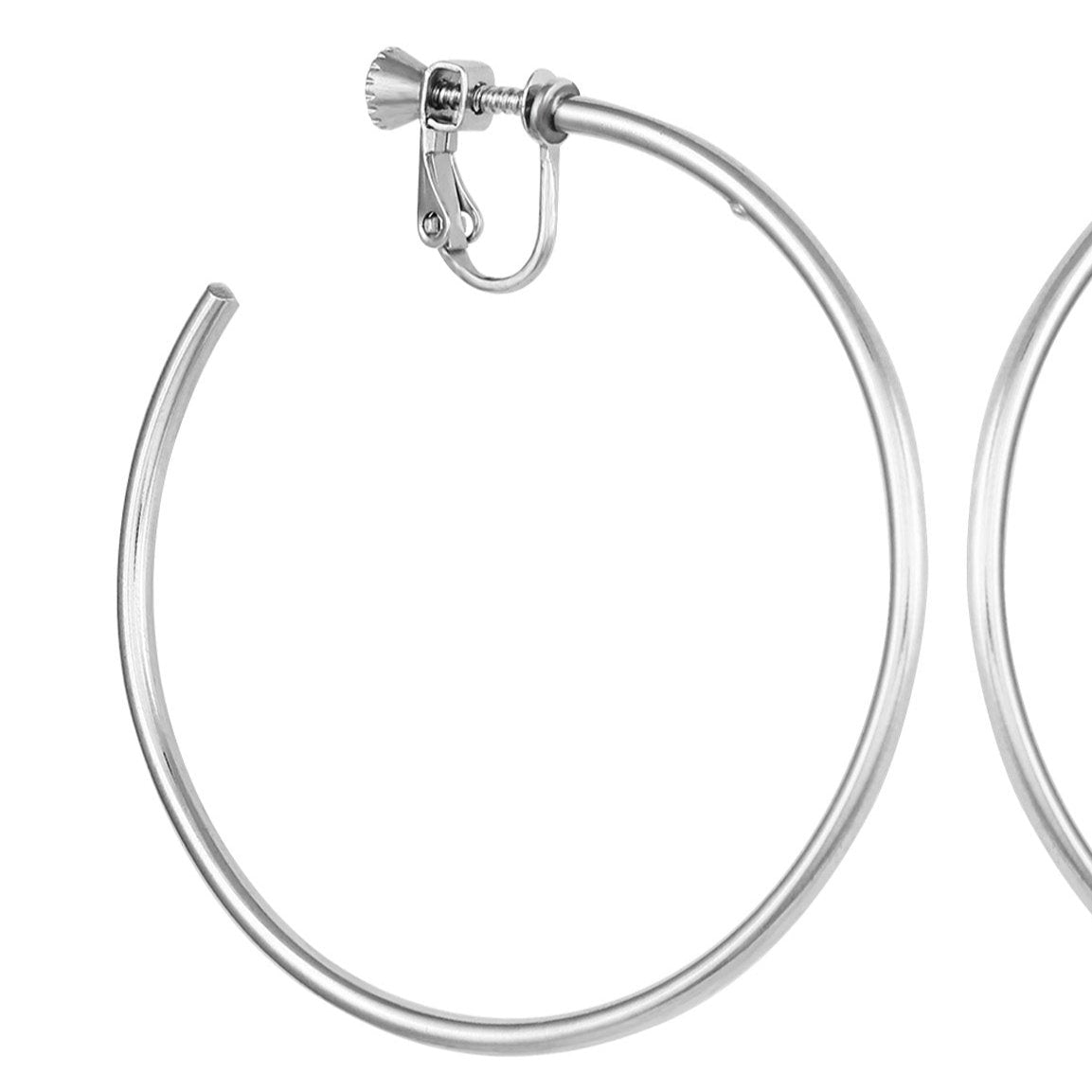 Vince Camuto Large Open Hoop Clip On Earrings Silver Tone