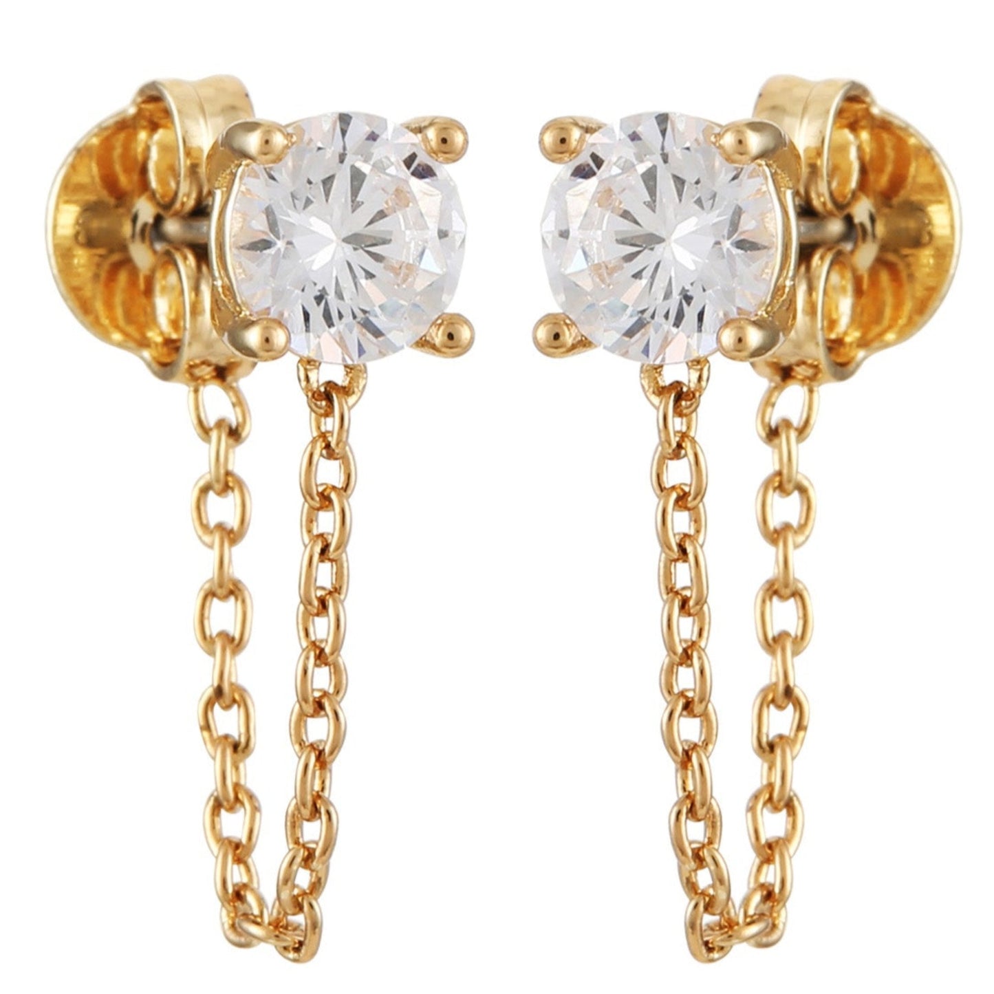 Vince Camuto Crystal Stud Chain Dangle Drop Earrings Gold Tone