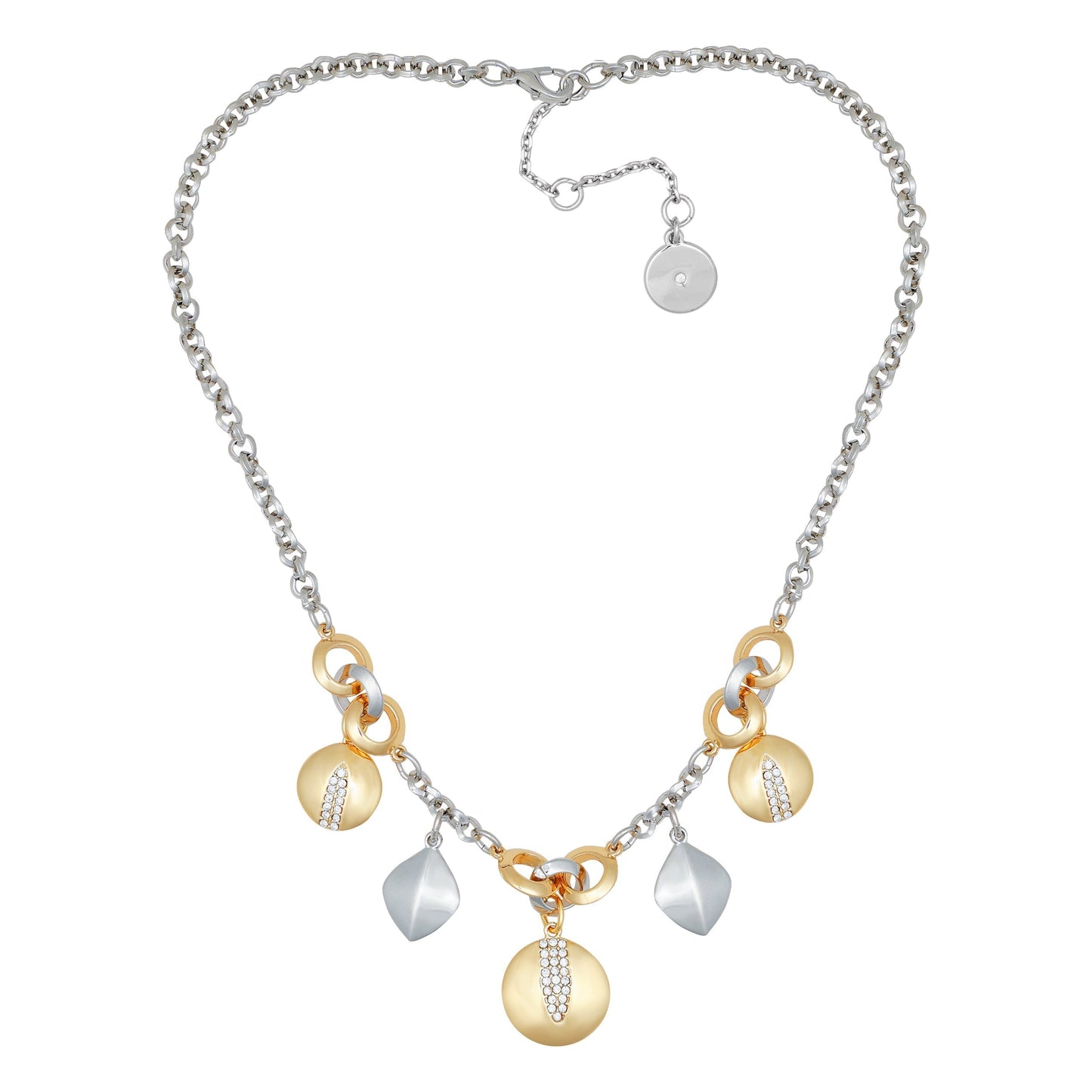 Vince Camuto Two Tone Gilded Leaf Charm Short Statement Necklace Two Tone