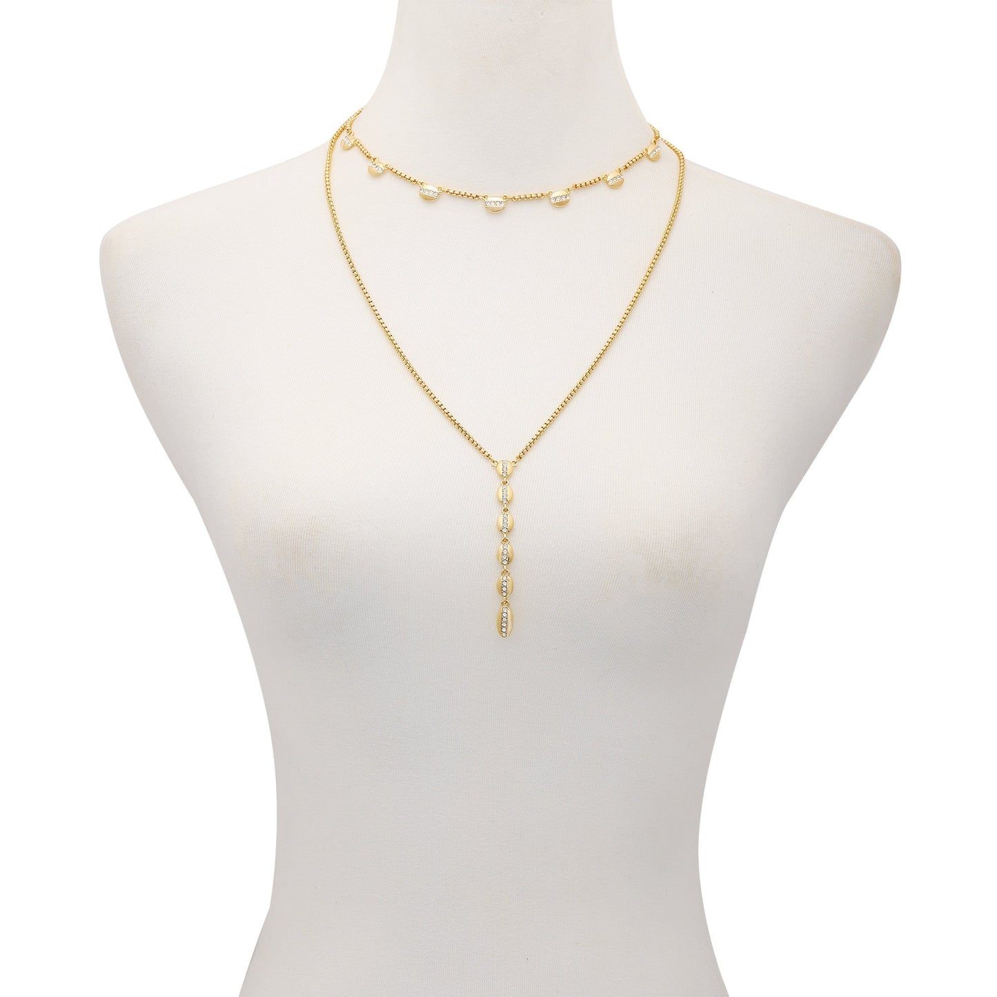 Vince Camuto Crystal Layered Necklace Gold Tone