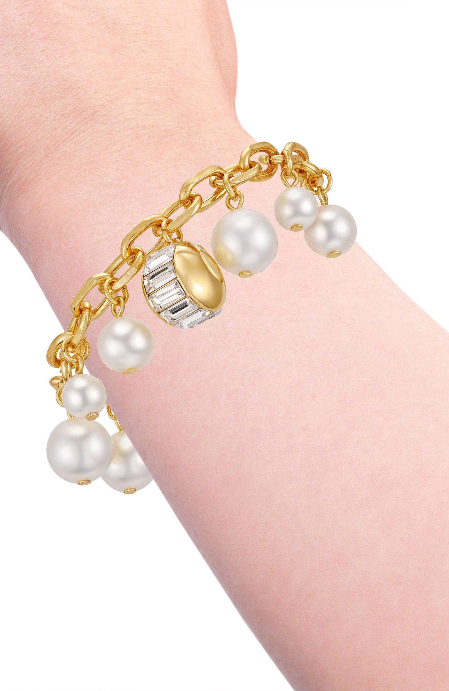 Vince Camuto Goldtone Pearl Crystal Charm Bracelet Gold Tone