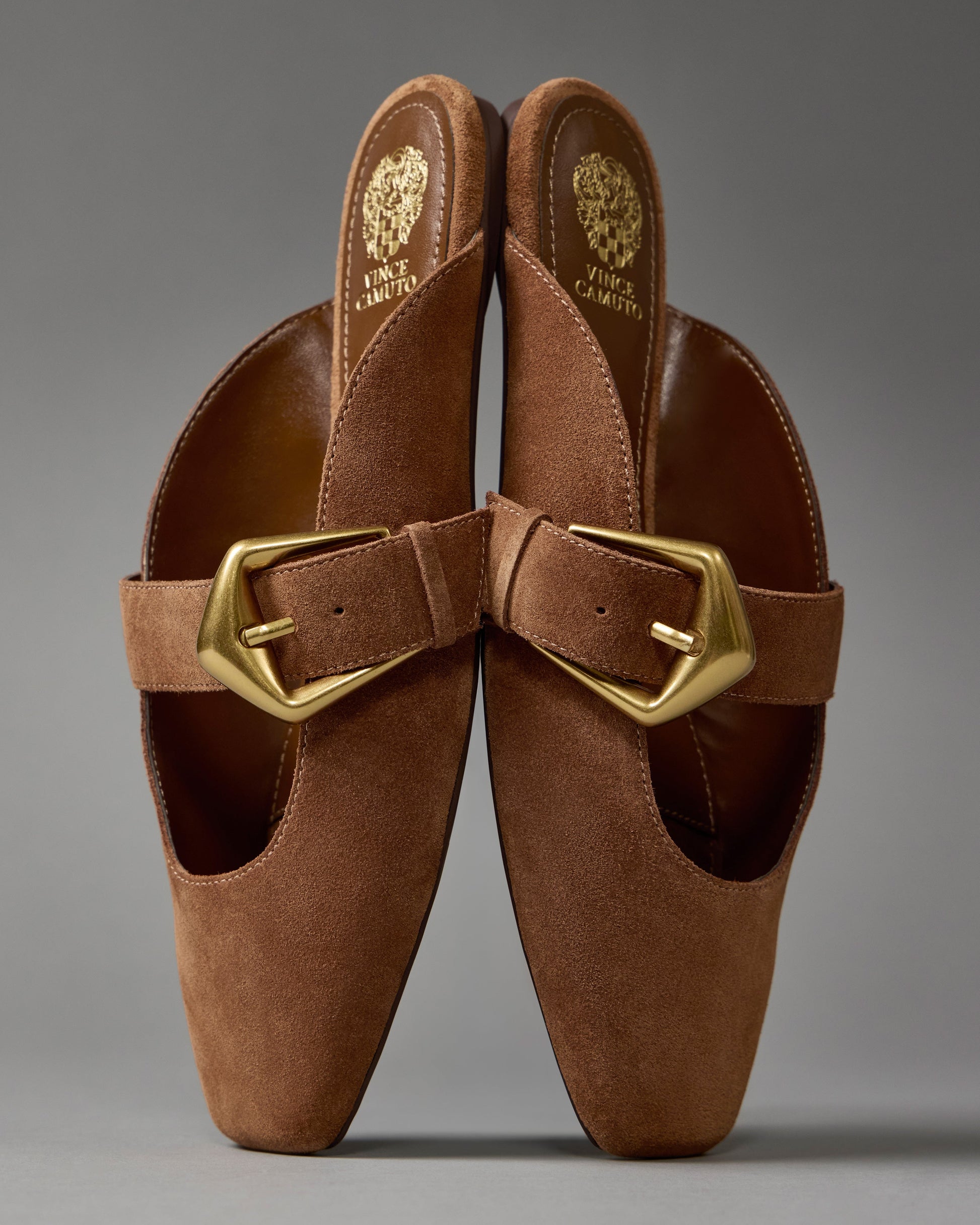 Vince Camuto Vellma Buckle Mule Burnt Sugar Suede