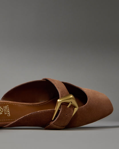 Vince Camuto Vellma Buckle Mule Burnt Sugar Suede