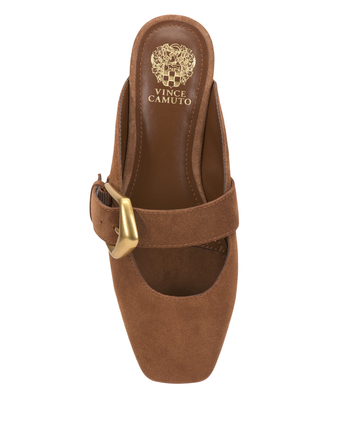 Vince Camuto Vellma Buckle Mule Burnt Sugar Suede