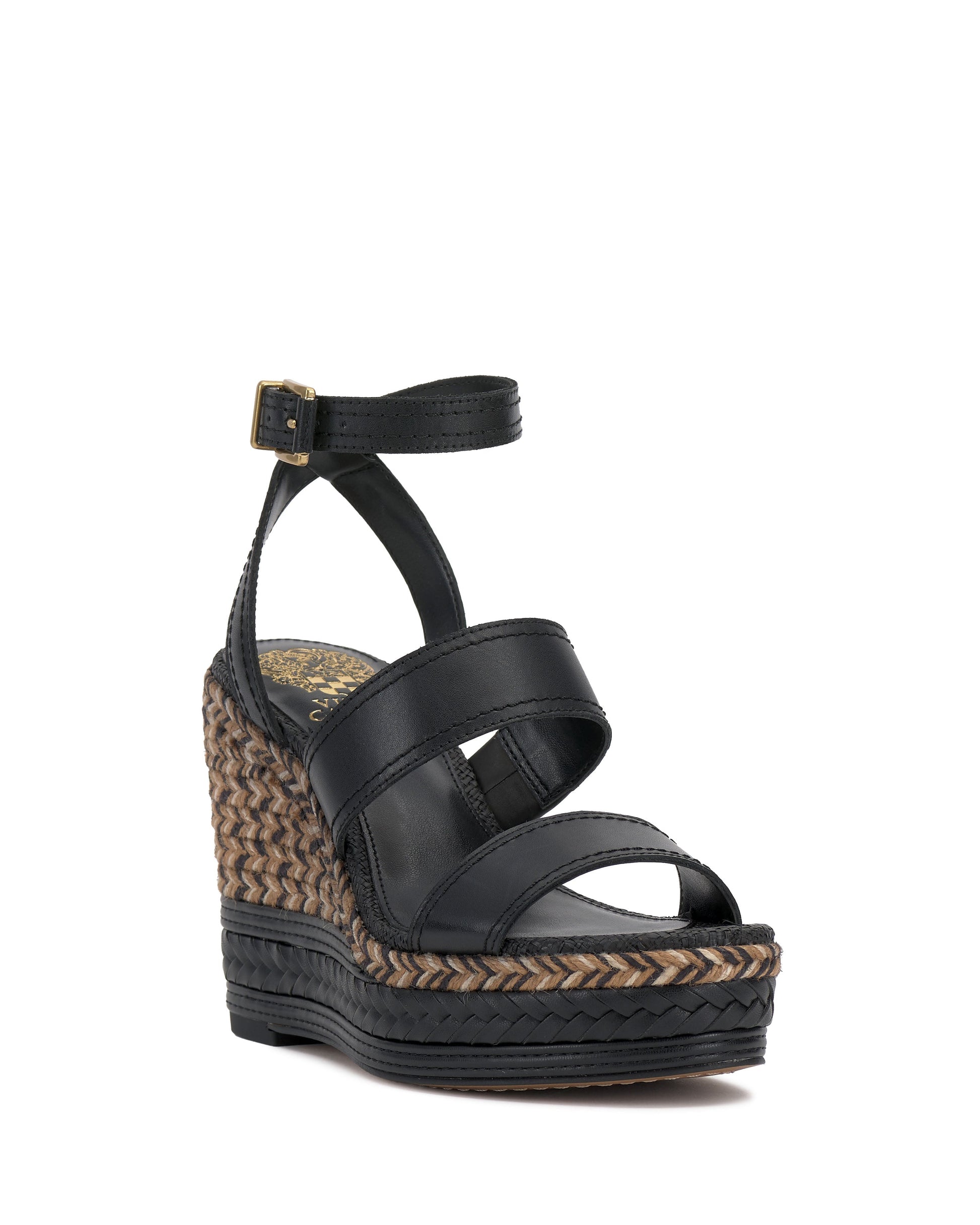 Vince Camuto Esmia Espadrille Wedge Sandal Black Leather