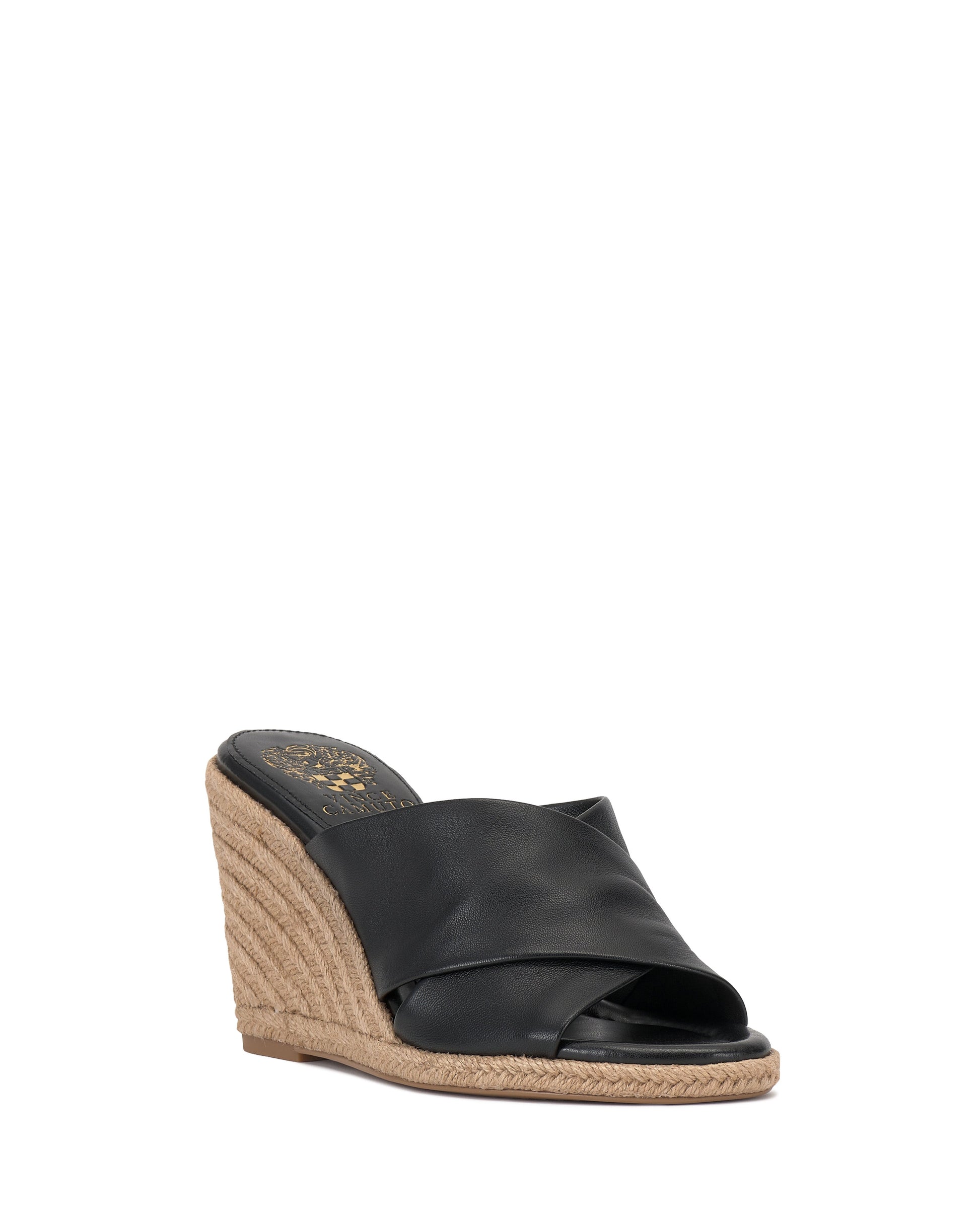 Vince Camuto Fisella Espadrille Wedge Sandal Black Leather