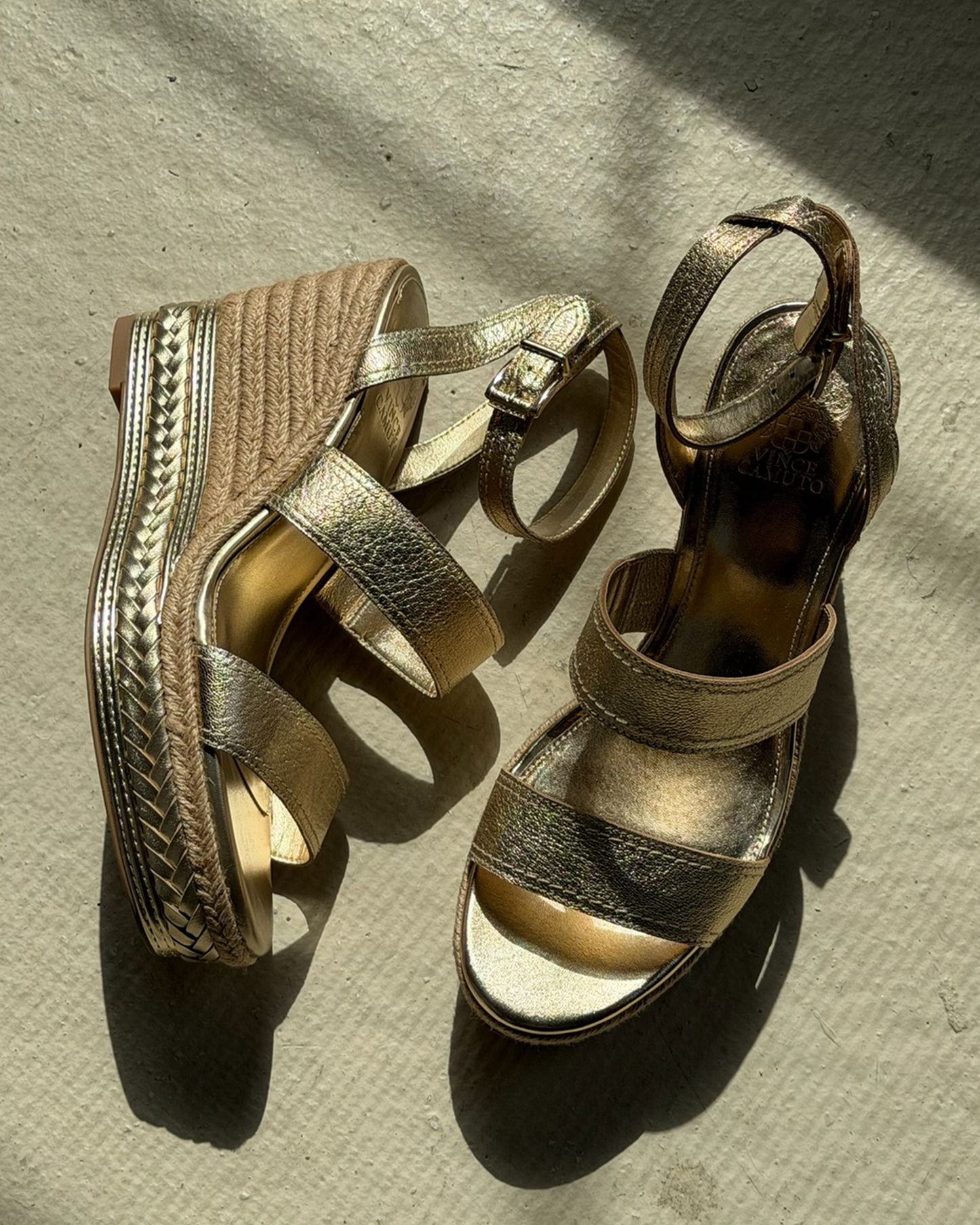 Vince Camuto Esmia Espadrille Wedge Sandal Egyptian Gold Leather