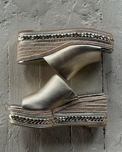 Vince Camuto Lierna Espadrille Wedge Sandal Egyptian Gold Leather