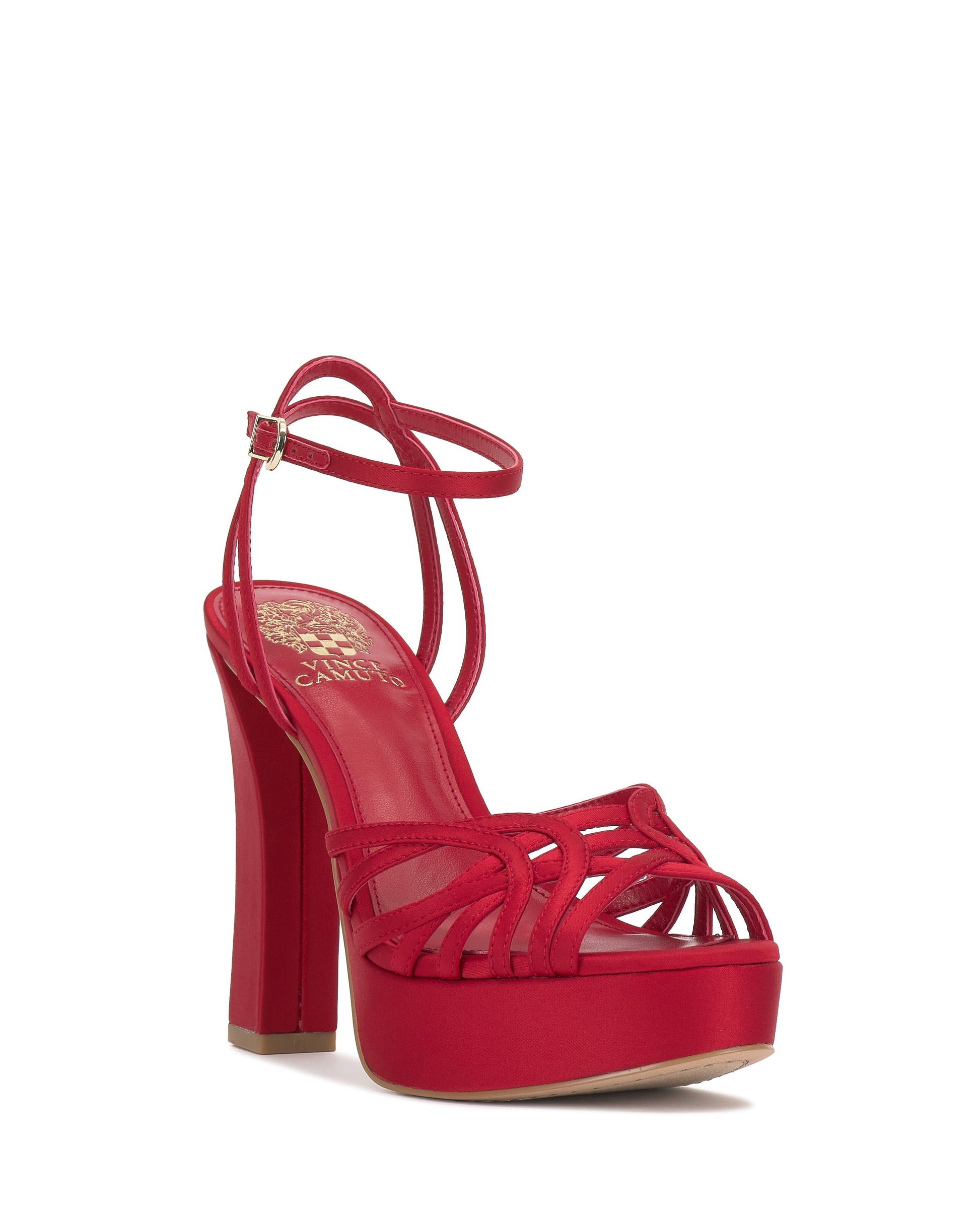 Vince Camuto Samlee Strappy Platform Sandal Flame Satin