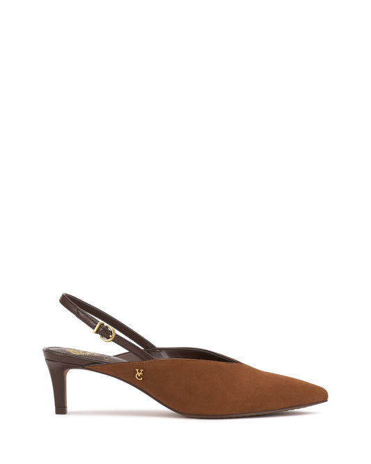 Vince Camuto Kylien Kitten Heel Pump Burnt Sugar\/Cafe Mocha Suede