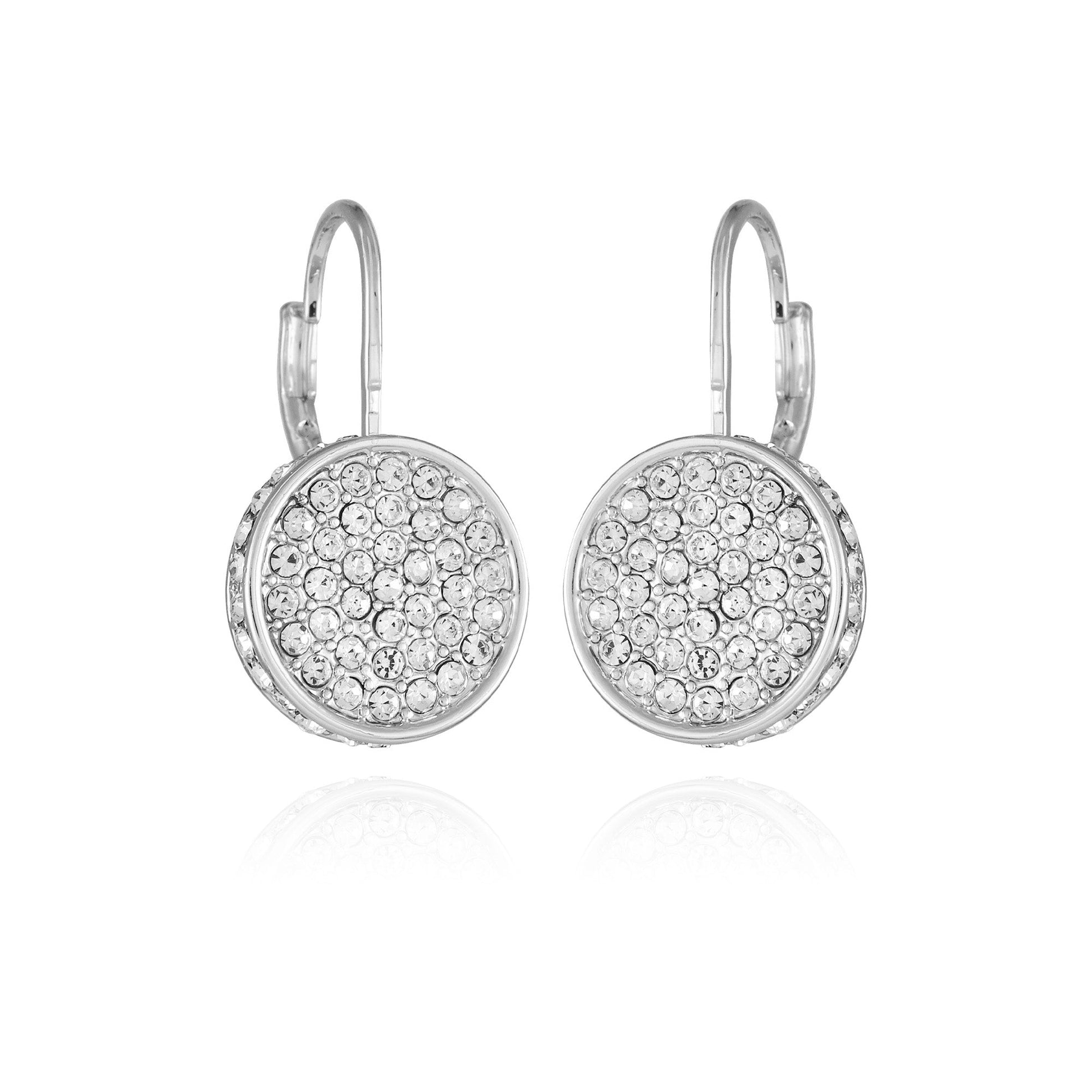 Vince Camuto Silvertone Glass Stone Coin Leverback Earrings Silver Tone