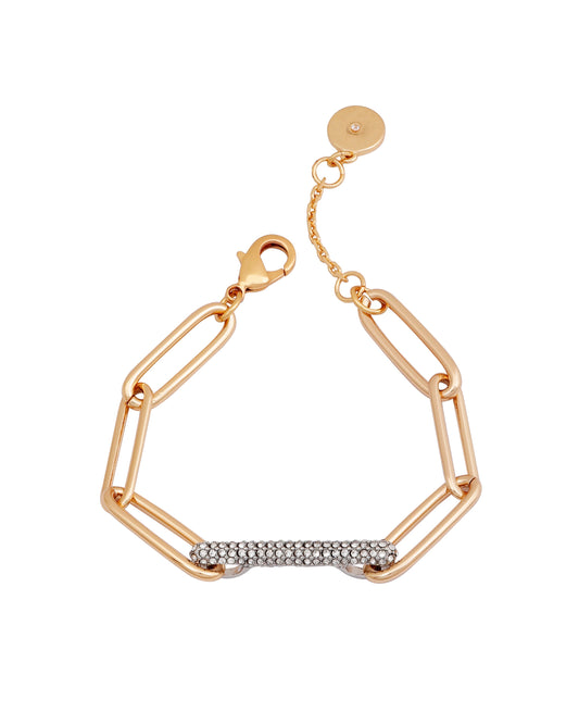 Vince Camuto Gold Tone Paperclip Link Chain Bracelet With Crystal Stone Pave Bar Two Tone