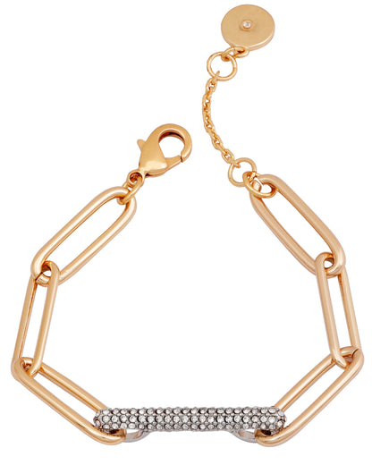 Vince Camuto Gold Tone Paperclip Link Chain Bracelet With Crystal Stone Pave Bar Two Tone