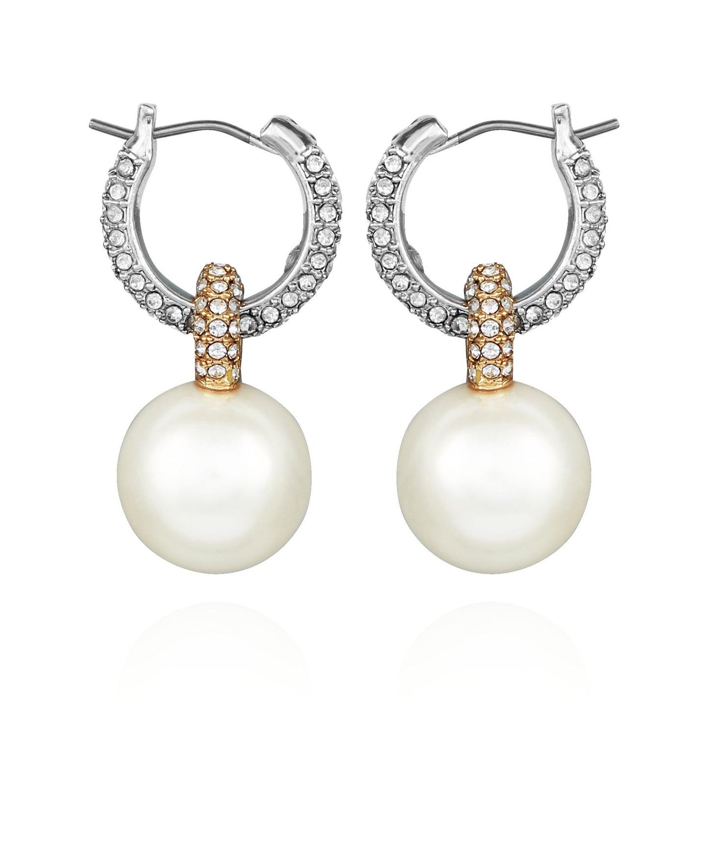 Vince Camuto Two Tone Pearl Drop Hoop Earrings Silver Tone