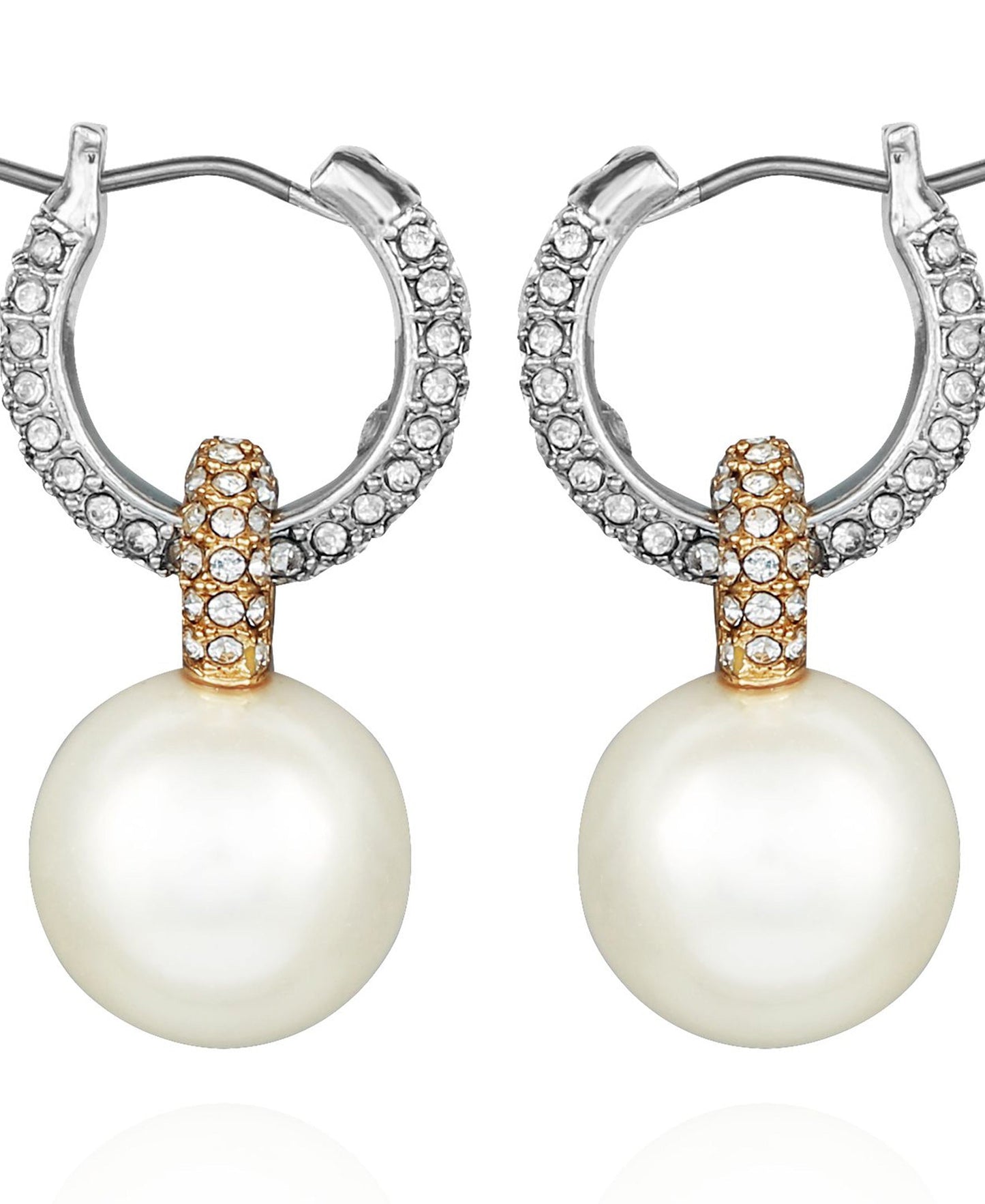 Vince Camuto Two Tone Pearl Drop Hoop Earrings Silver Tone