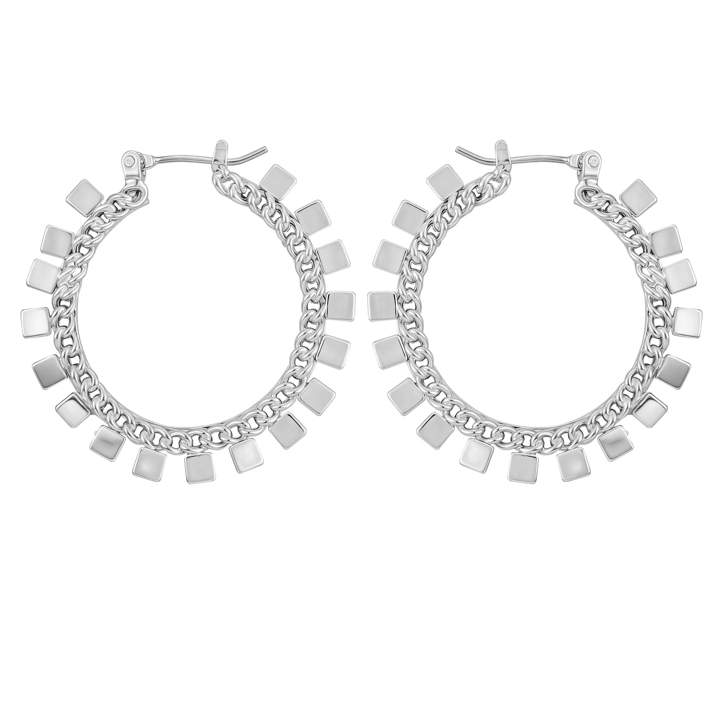 Vince Camuto Silvertone Hoop Earrings With Geometric Accents Silver Tone