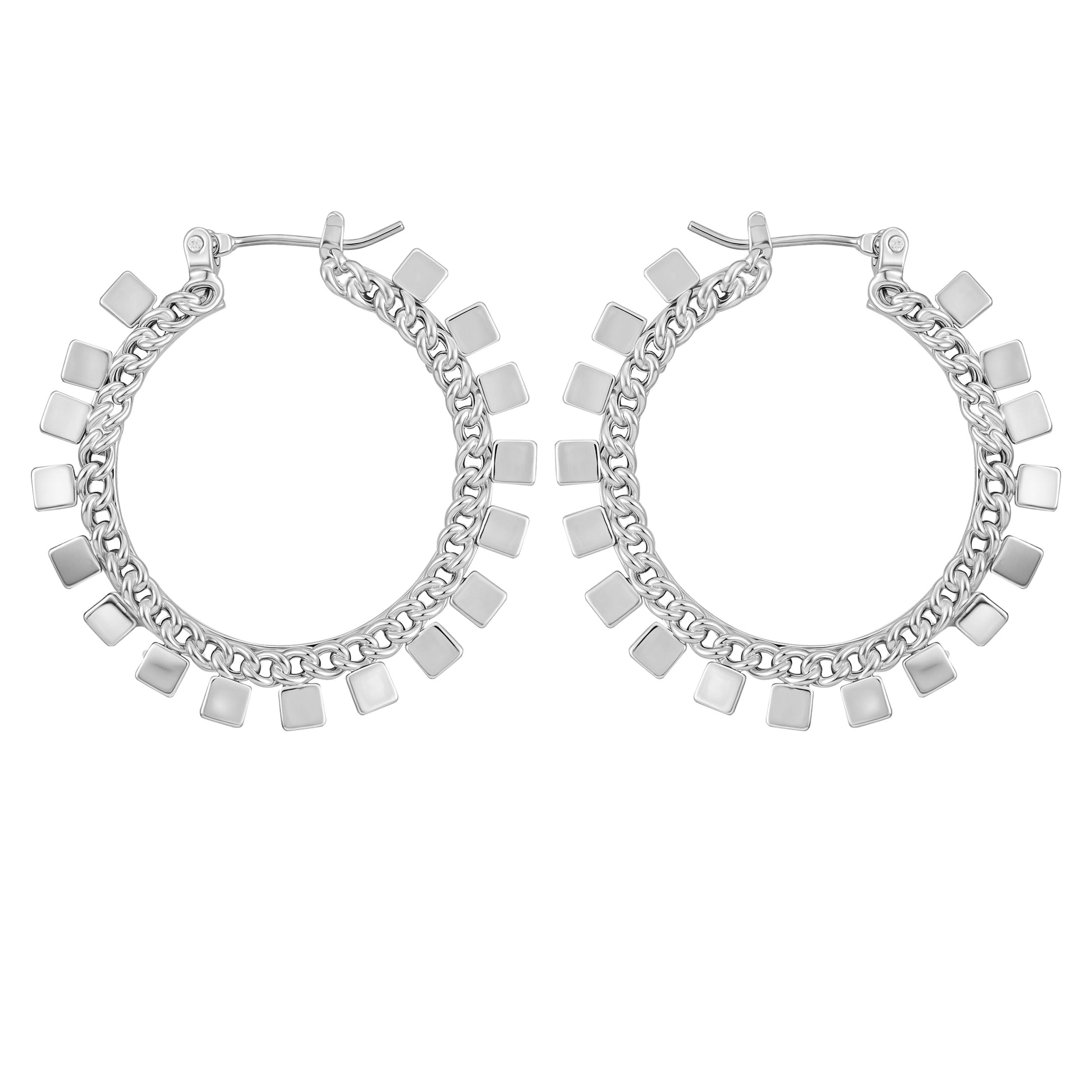 Vince Camuto Silvertone Hoop Earrings With Geometric Accents Silver Tone