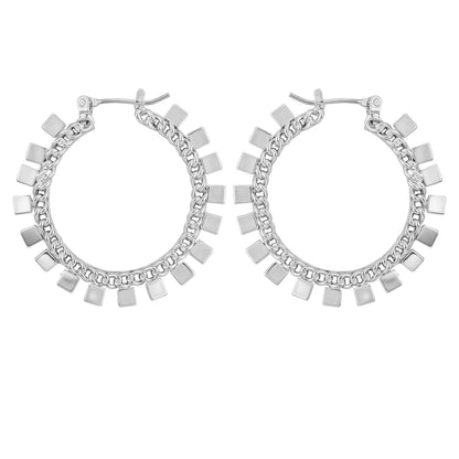Vince Camuto Silvertone Hoop Earrings With Geometric Accents Silver Tone