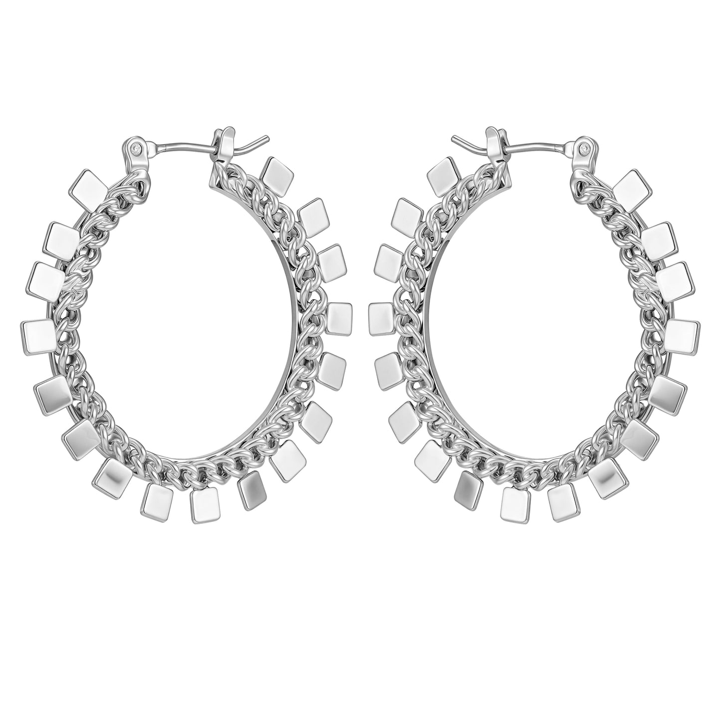 Vince Camuto Silvertone Hoop Earrings With Geometric Accents Silver Tone