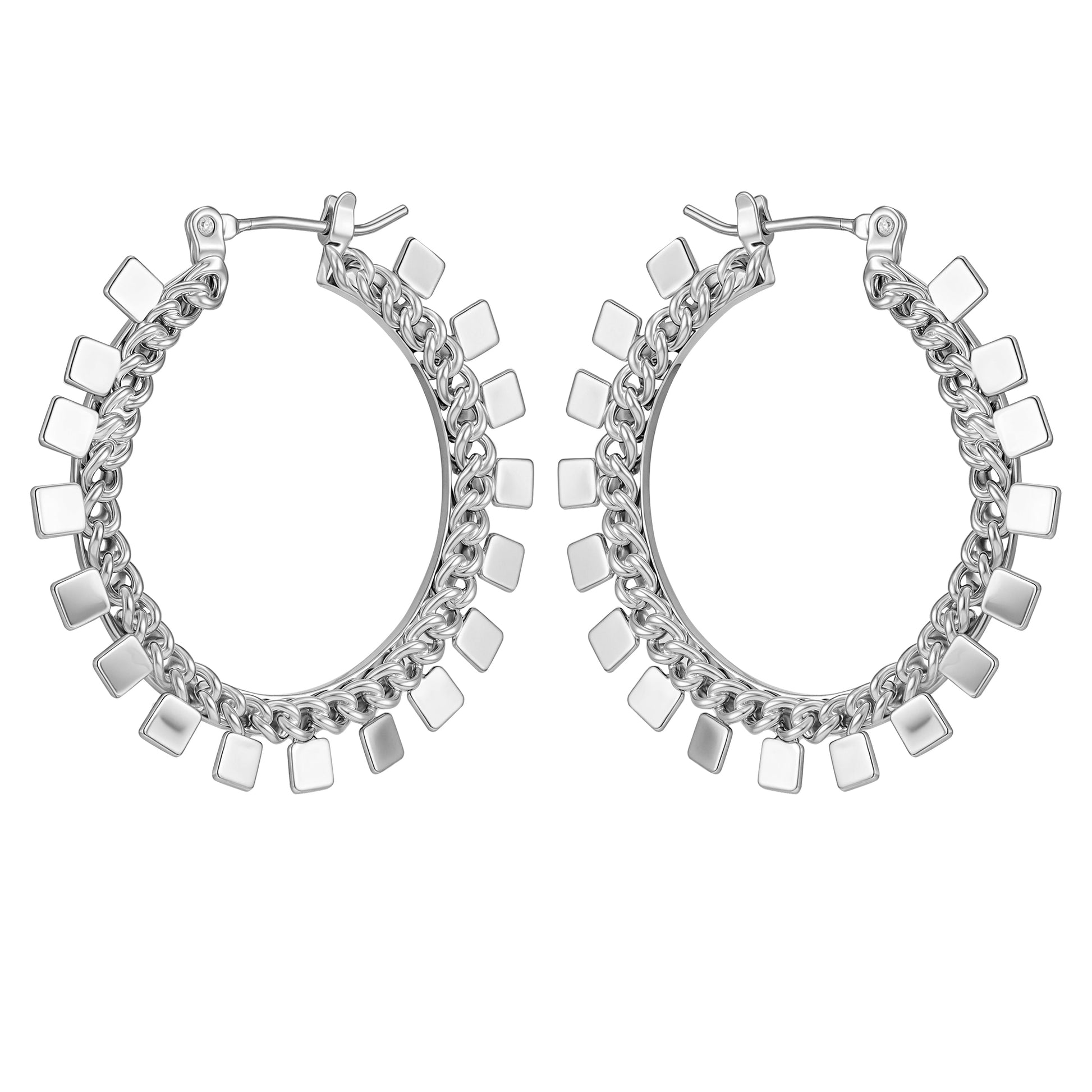 Vince Camuto Silvertone Hoop Earrings With Geometric Accents Silver Tone