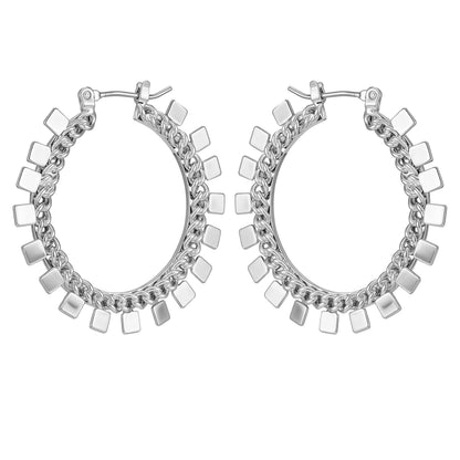 Vince Camuto Silvertone Hoop Earrings With Geometric Accents Silver Tone