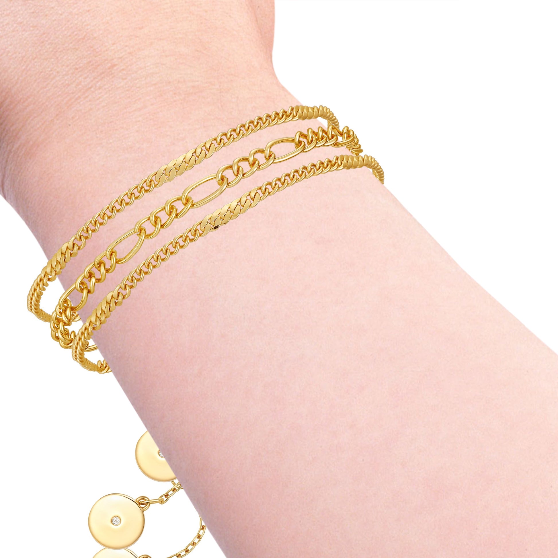 Vince Camuto 3 Piece Goldtone Chain Bracelets Two Tone