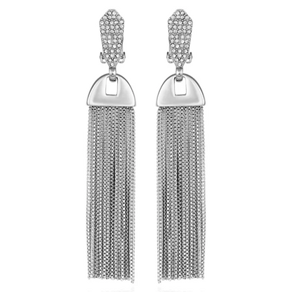Vince Camuto Silvertone Pave Tassel Drop Clip On Earrings Silver Tone