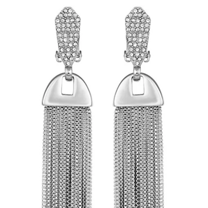 Vince Camuto Silvertone Pave Tassel Drop Clip On Earrings Silver Tone