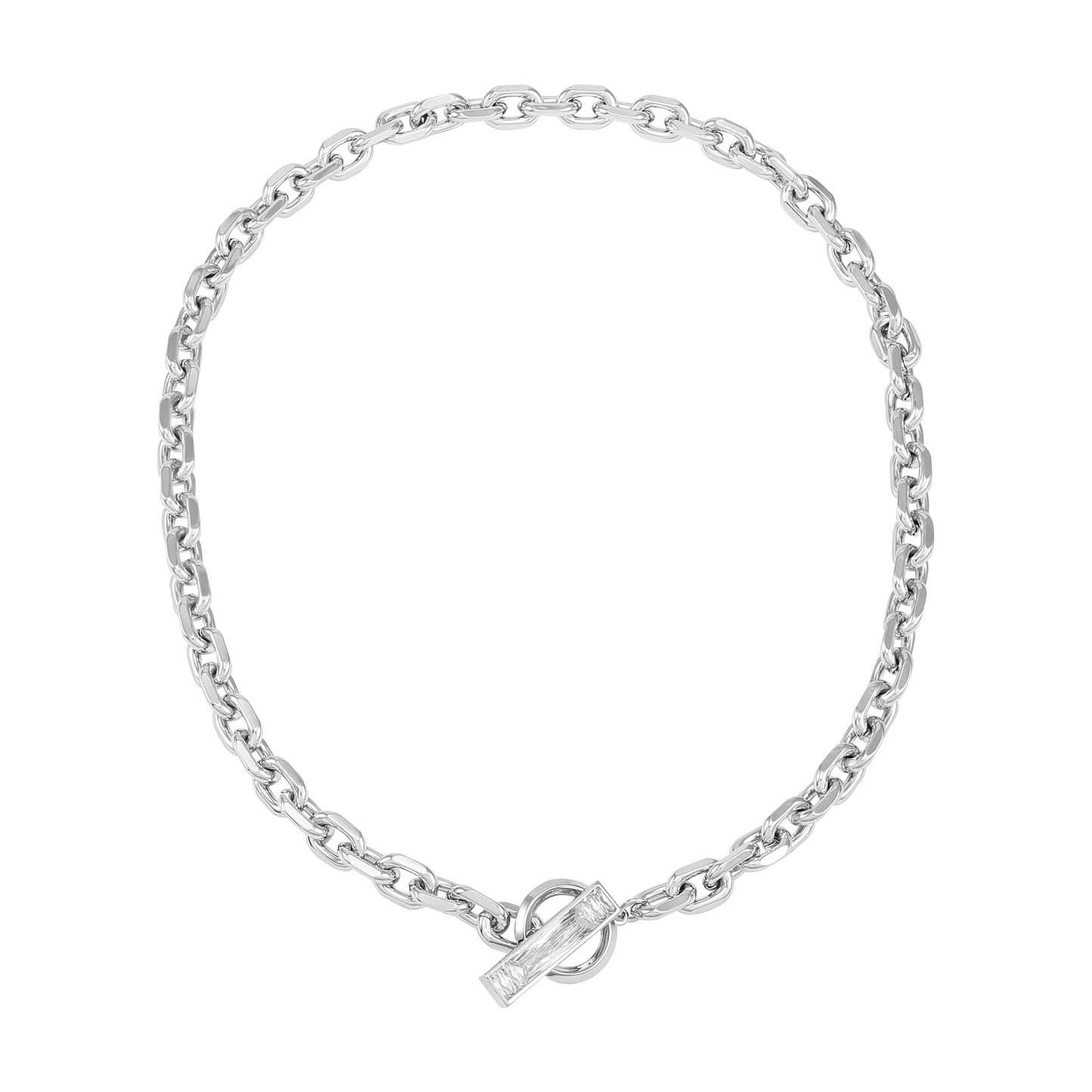 Vince Camuto Silvertone Baguette Crystal Stone Toggle Necklace Silver Tone