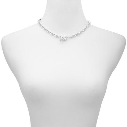 Vince Camuto Silvertone Baguette Crystal Stone Toggle Necklace Silver Tone