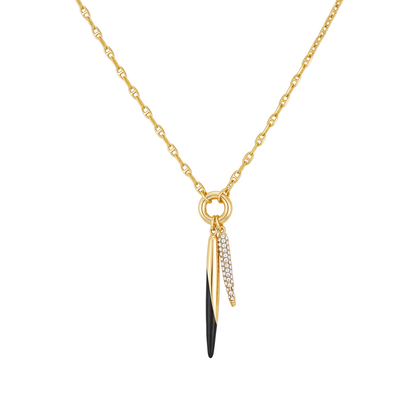 Vince Camuto Pendant Necklace With Black And Crystal Accents Gold Tone