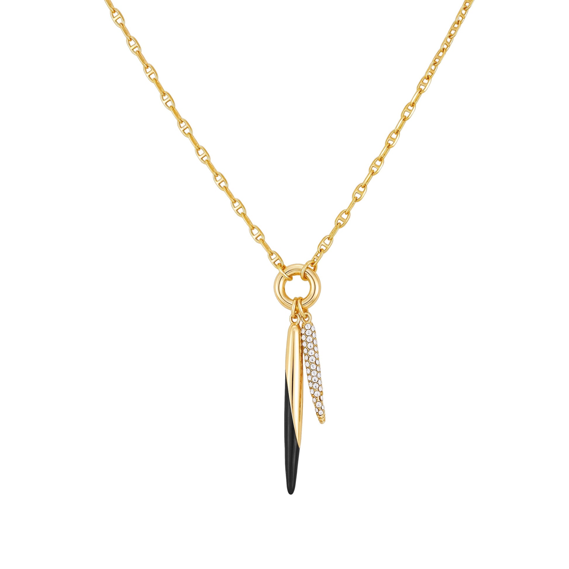 Vince Camuto Pendant Necklace With Black And Crystal Accents Gold Tone
