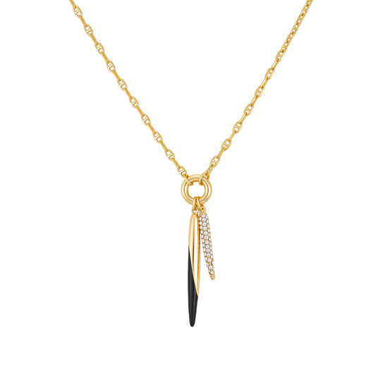Vince Camuto Pendant Necklace With Black And Crystal Accents Gold Tone