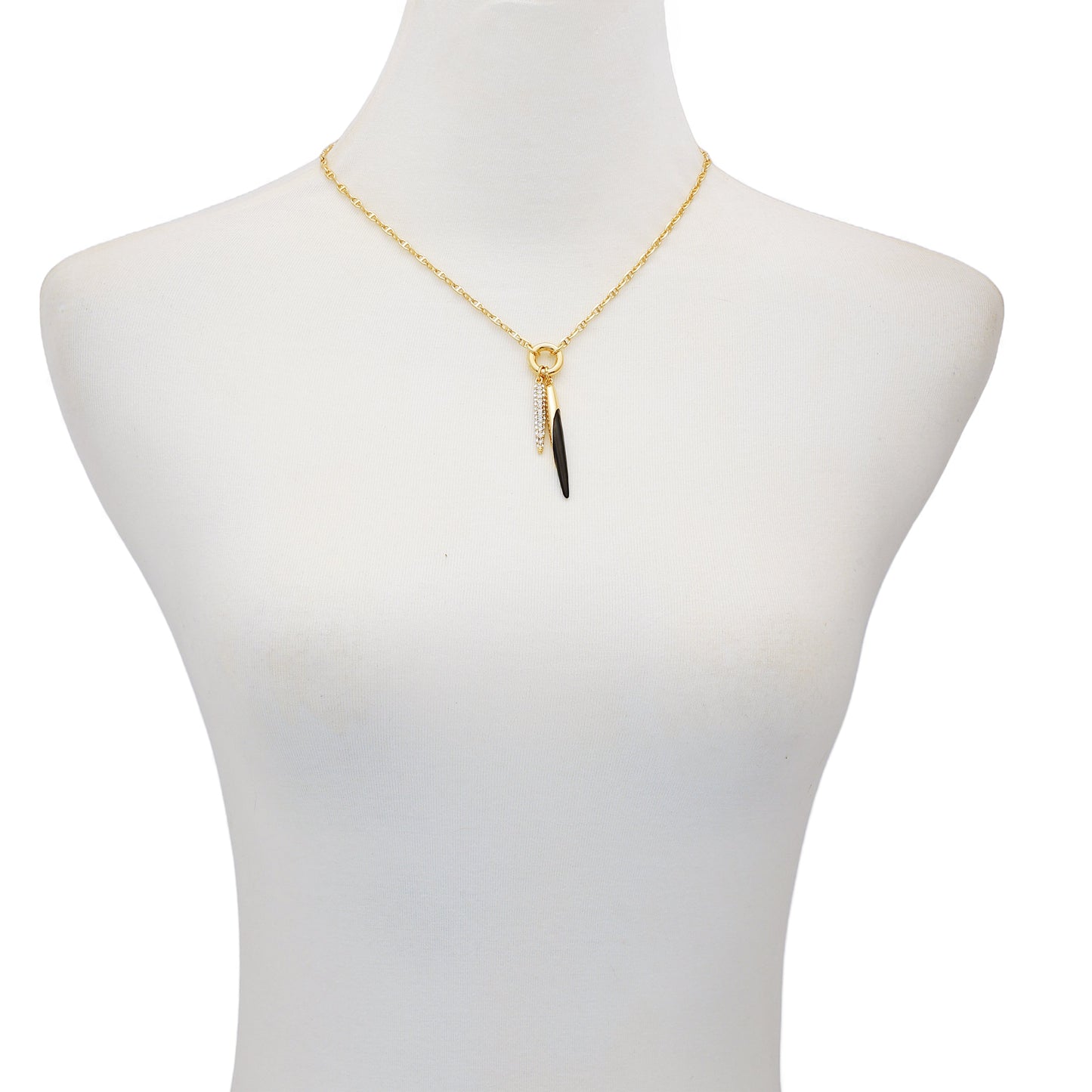 Vince Camuto Pendant Necklace With Black And Crystal Accents Gold Tone