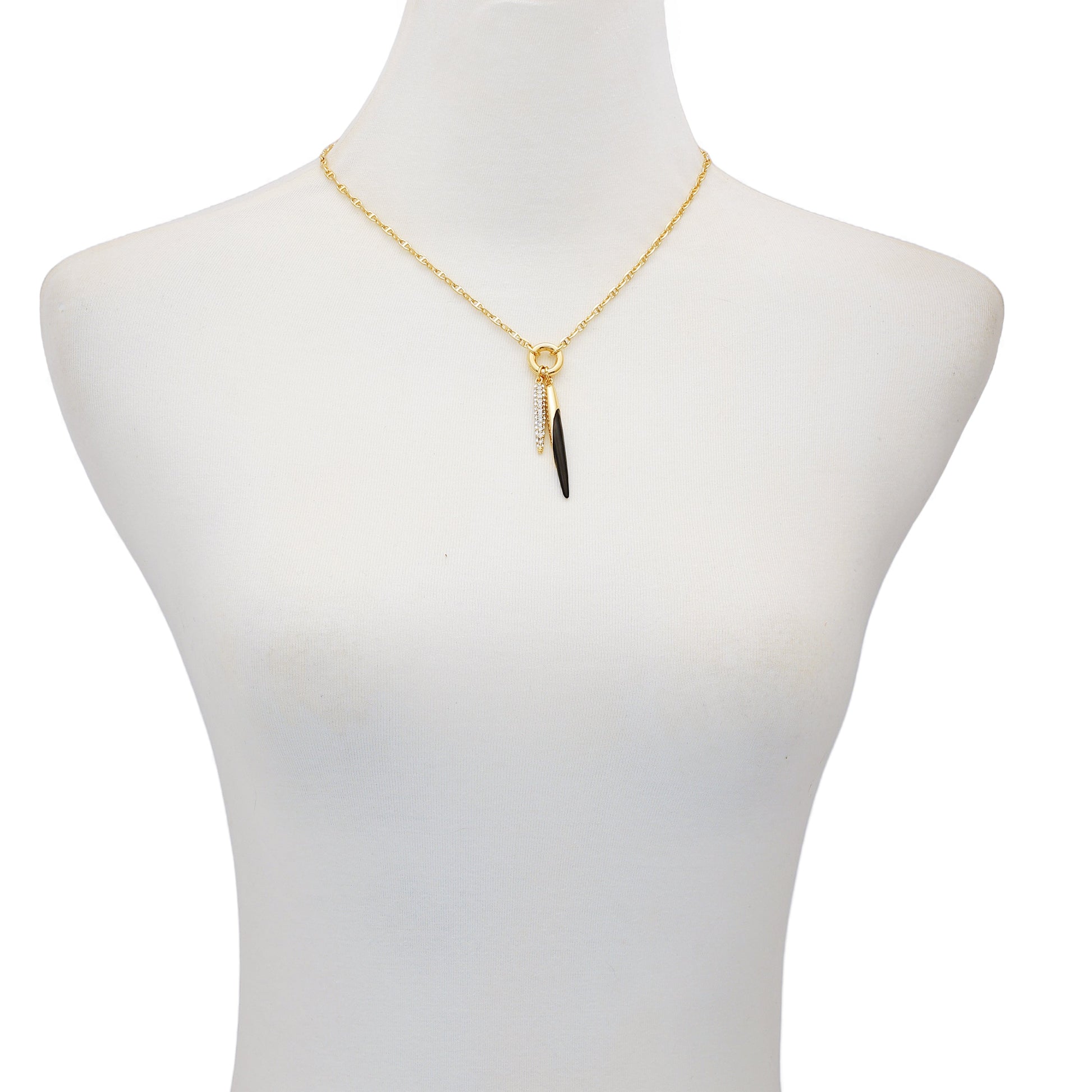 Vince Camuto Pendant Necklace With Black And Crystal Accents Gold Tone