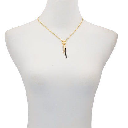 Vince Camuto Pendant Necklace With Black And Crystal Accents Gold Tone