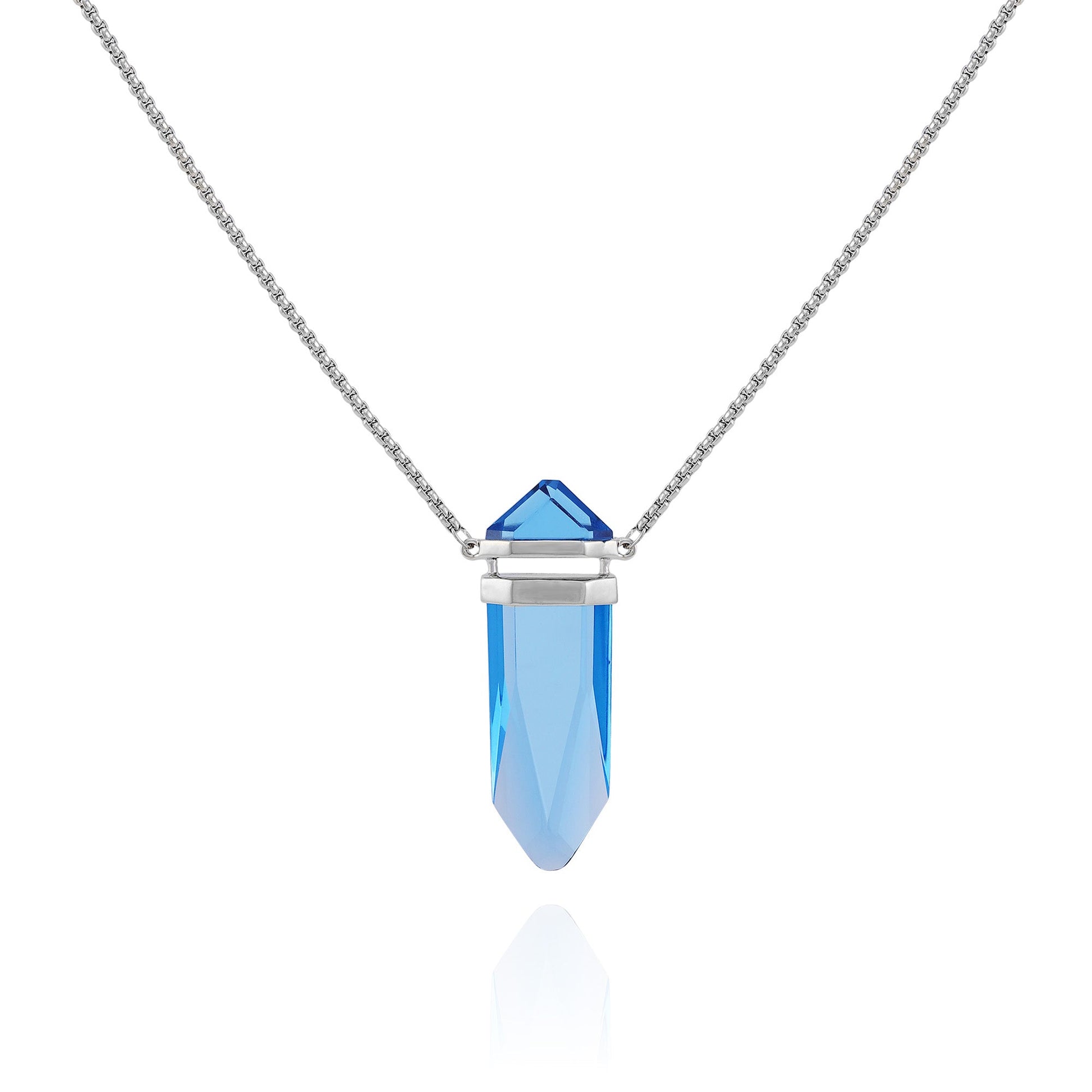 Vince Camuto Silvertone Blue Crystal-Shape Stone Pendant Long Necklace Silver Tone