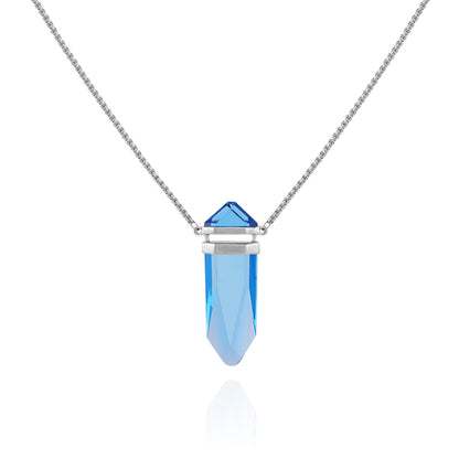 Vince Camuto Silvertone Blue Crystal-Shape Stone Pendant Long Necklace Silver Tone