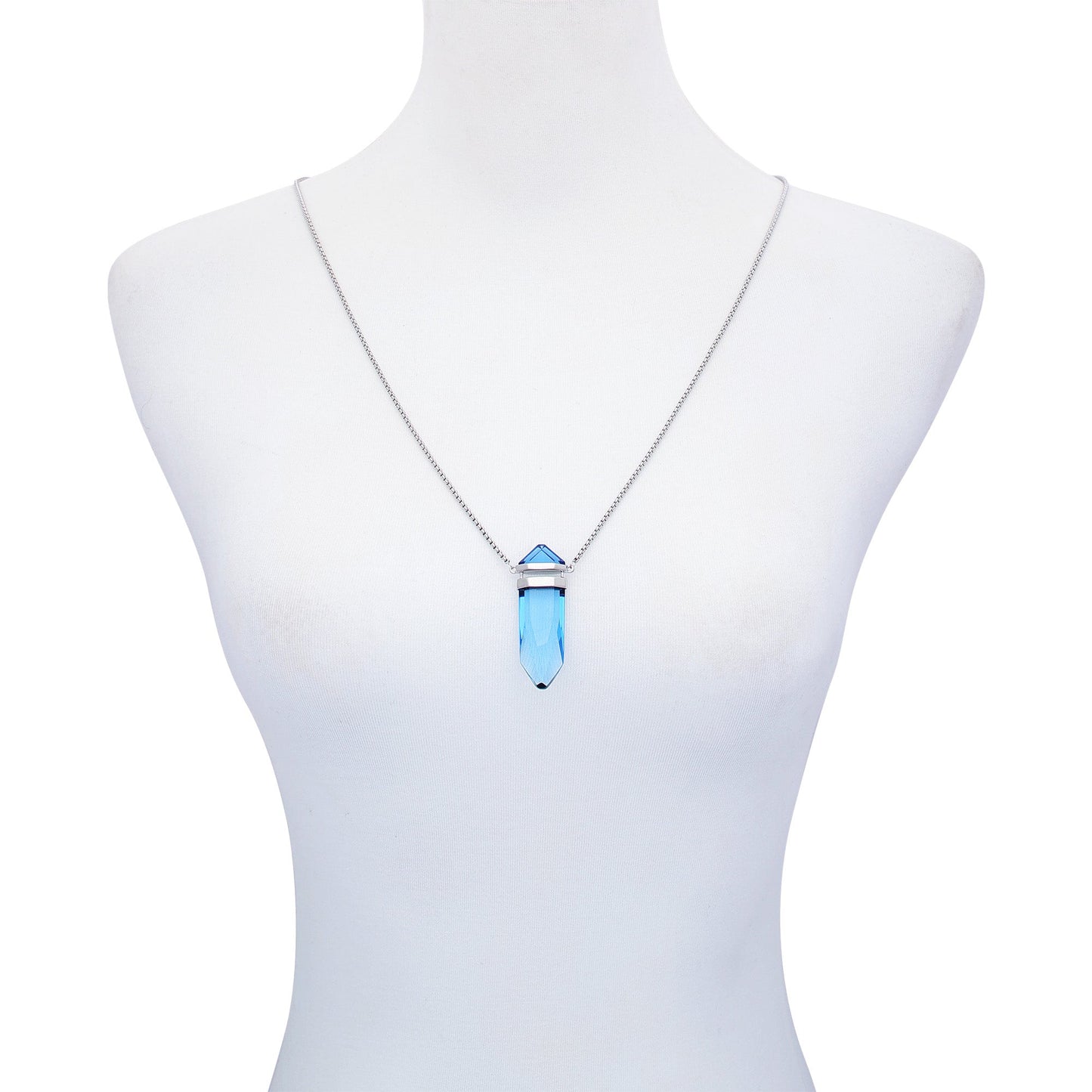 Vince Camuto Silvertone Blue Crystal-Shape Stone Pendant Long Necklace Silver Tone