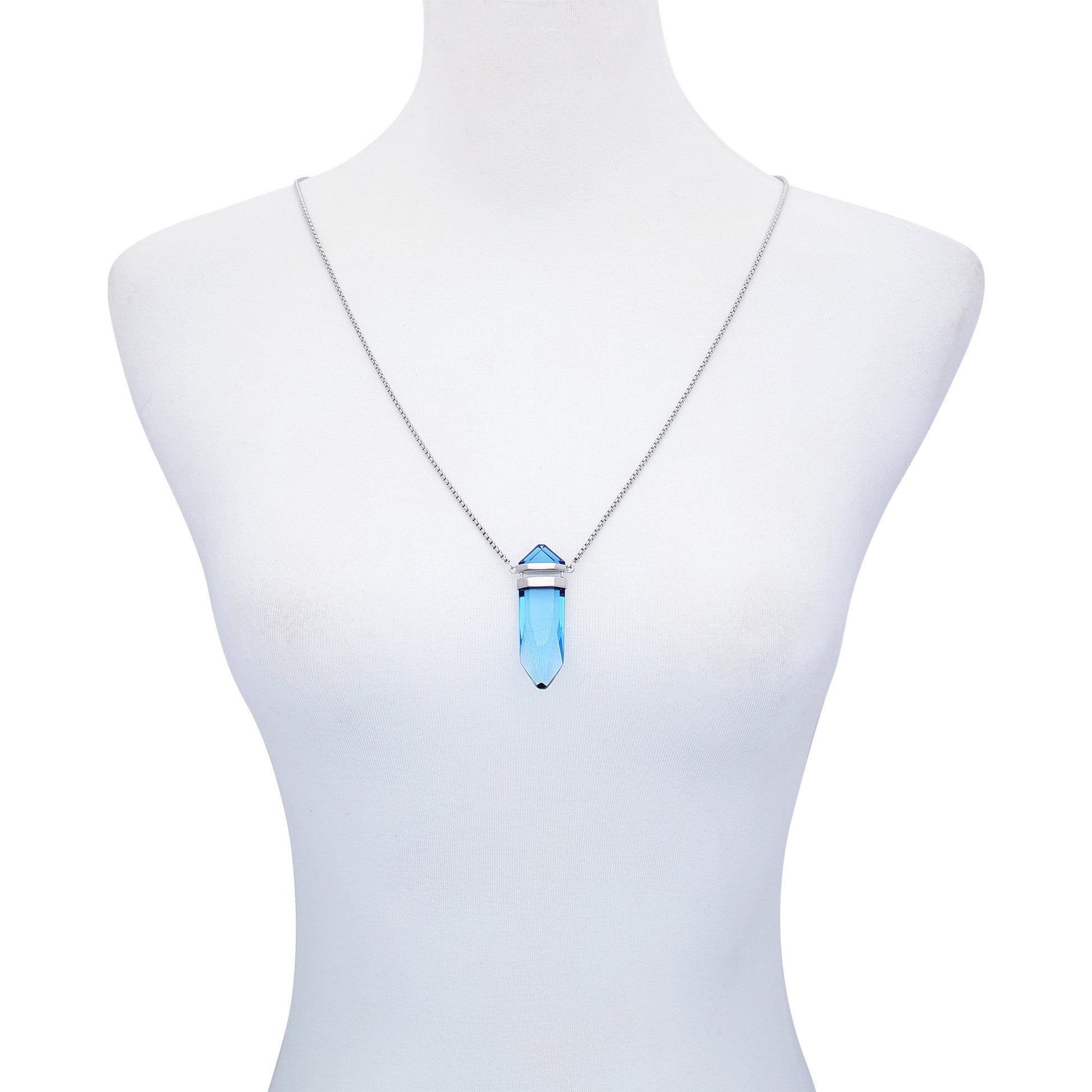 Vince Camuto Silvertone Blue Crystal-Shape Stone Pendant Long Necklace Silver Tone