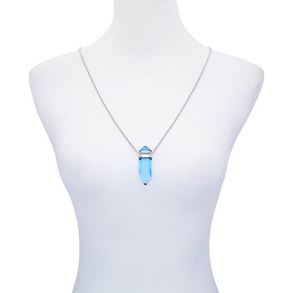 Vince Camuto Silvertone Blue Crystal-Shape Stone Pendant Long Necklace Silver Tone