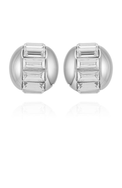 Vince Camuto Baguette Crystal Stud Earrings Silver Tone