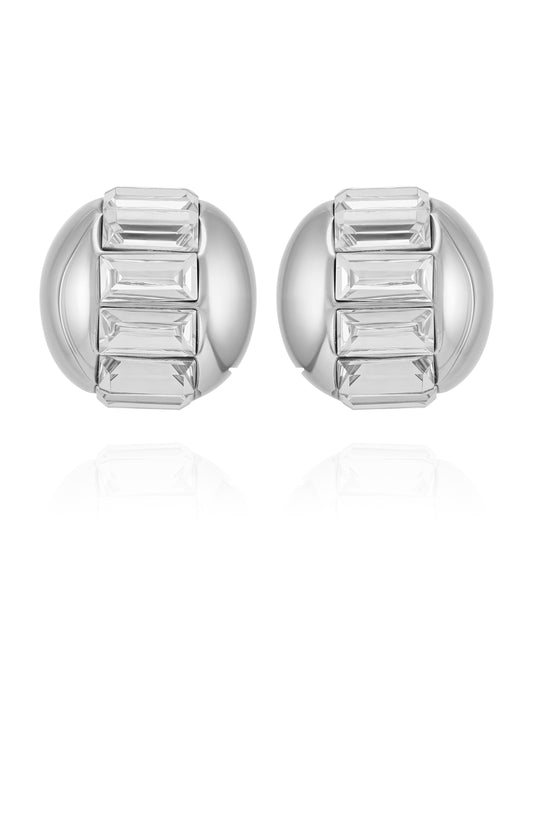 Vince Camuto Baguette Crystal Stud Earrings Silver Tone