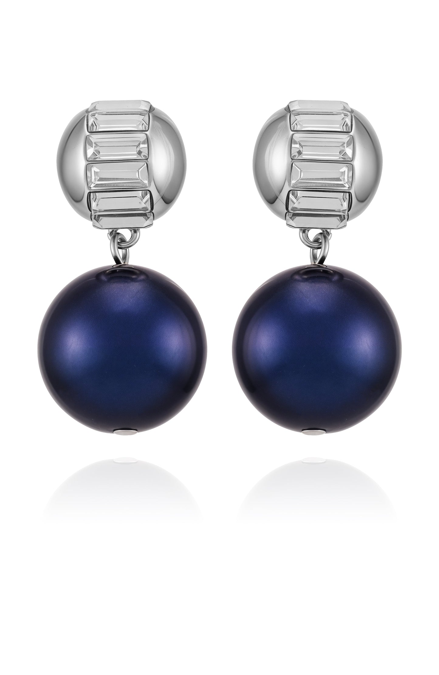 Vince Camuto Silvertone Drop Earrings With Navy Pearl Crystal Accents Silver Tone