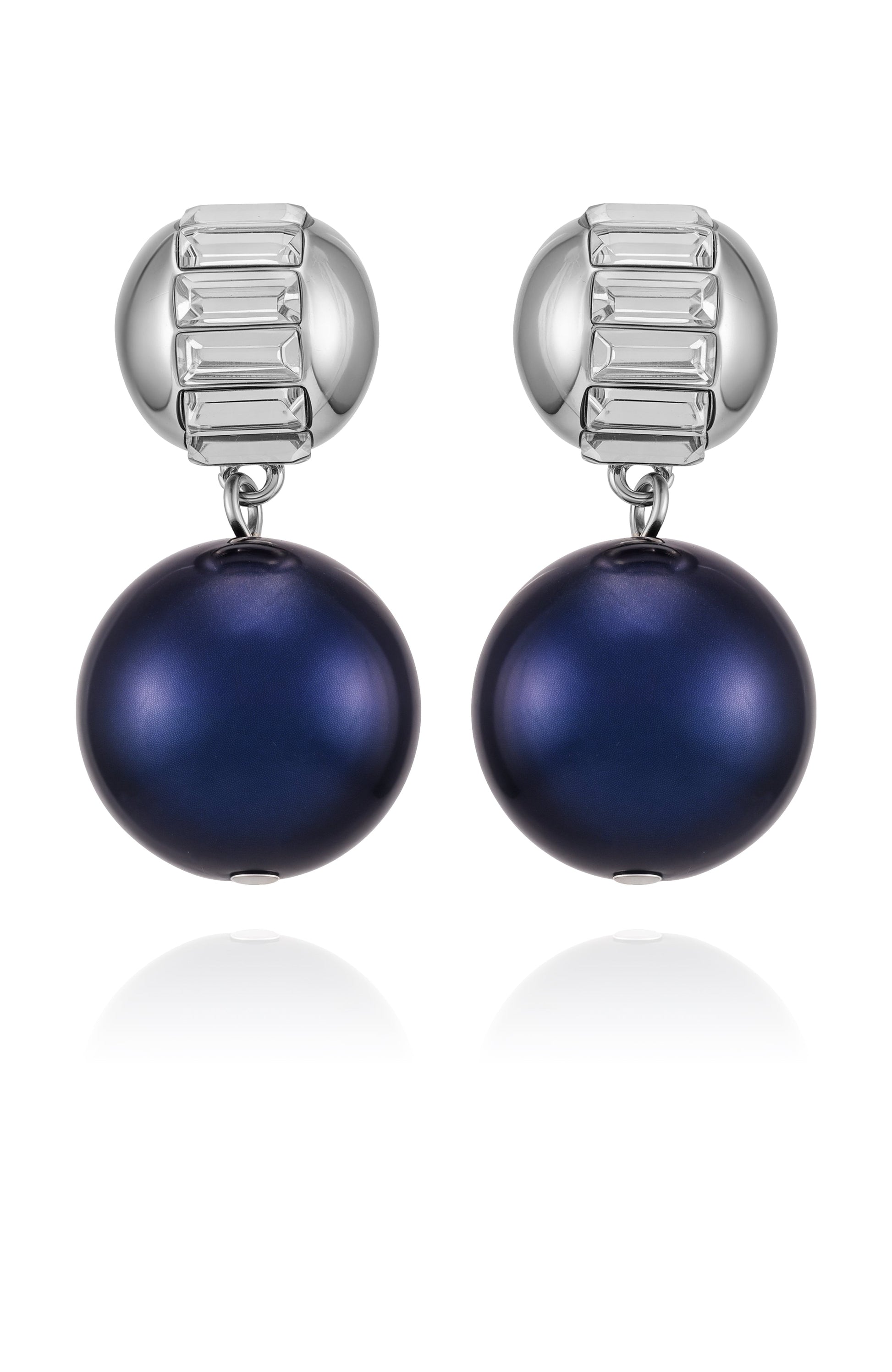 Vince Camuto Silvertone Drop Earrings With Navy Pearl Crystal Accents Silver Tone