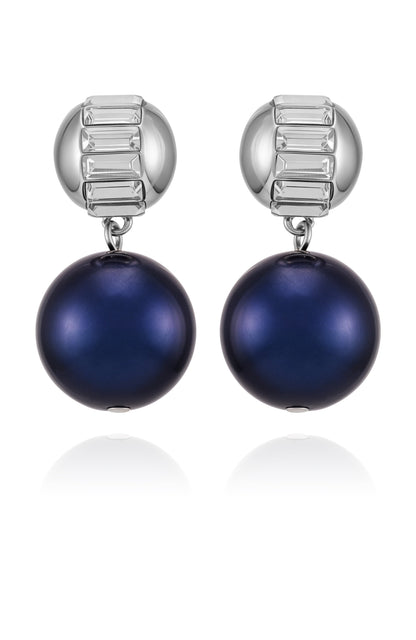 Vince Camuto Silvertone Drop Earrings With Navy Pearl Crystal Accents Silver Tone