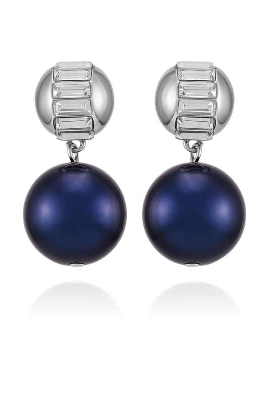 Vince Camuto Silvertone Drop Earrings With Navy Pearl Crystal Accents Silver Tone