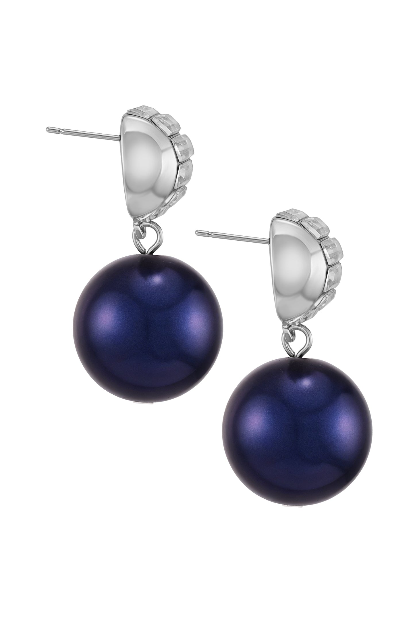 Vince Camuto Silvertone Drop Earrings With Navy Pearl Crystal Accents Silver Tone