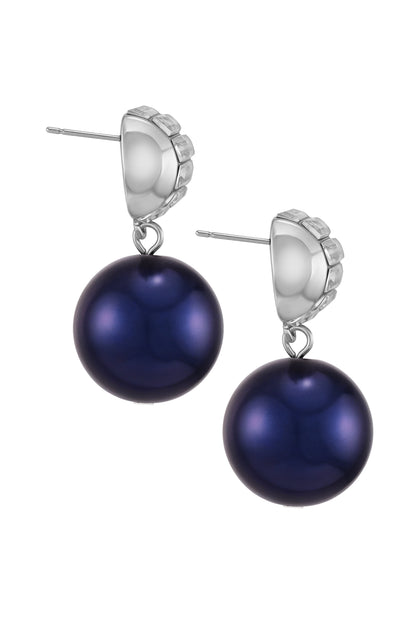Vince Camuto Silvertone Drop Earrings With Navy Pearl Crystal Accents Silver Tone