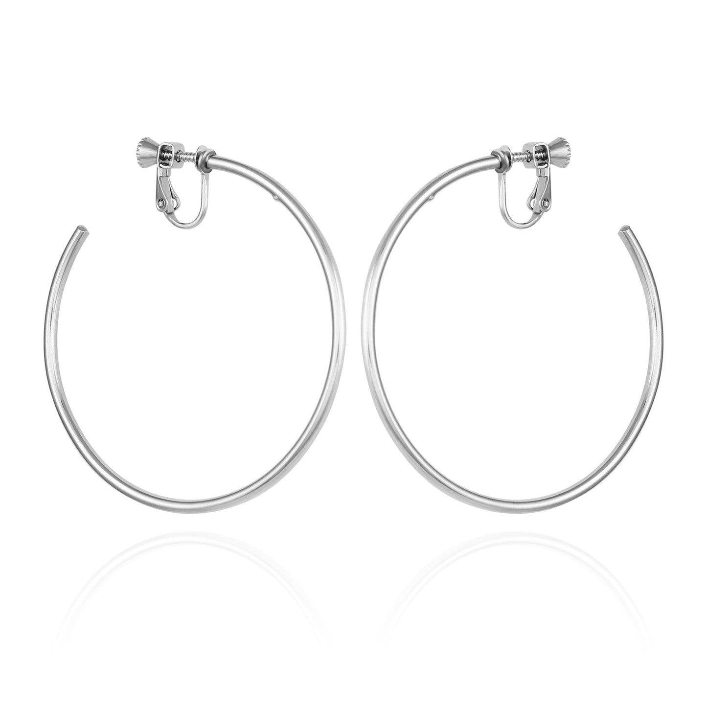 Vince Camuto Large Open Hoop Clip On Earrings Silver Tone